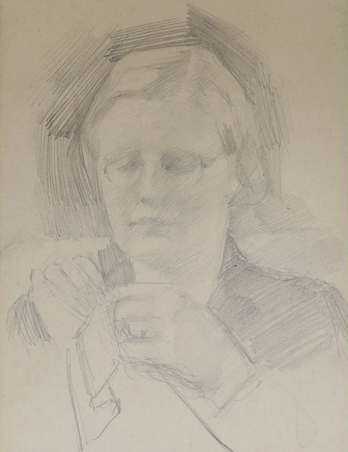 Frederick Samuel Beaumont (1833-1899), two pencil sketches, a lady knitting, and a seated man reading and smoking his pipe, both monogrammed F.S.R., the latter inscribed ‘X-mas/44’, 30 x 23cm